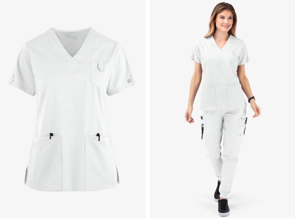 Uniform Advantage Butter-Soft Stretch V-Neck Scrub Top – White, 3X (NWT) 🤍